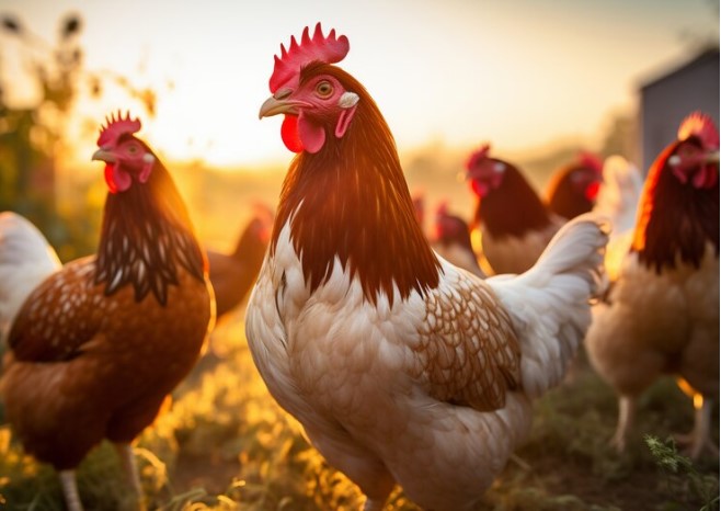 A chicken farm on a sunny day