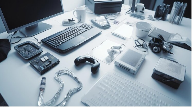 Electronic gadgets set up on a desk