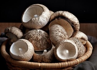 Mushrooms in a brown basket