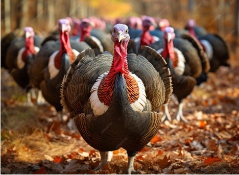 Turkeys roaming on a farm